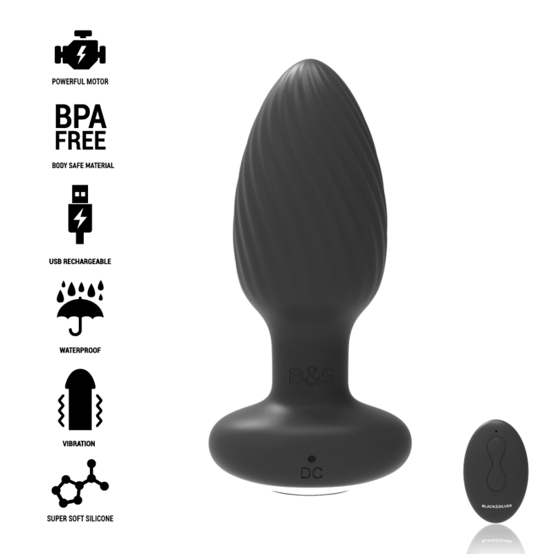 BLACKSILVER - PLUG DE POÇOS SILICONE ANAL ROTATOR CONTROLE REMOTO