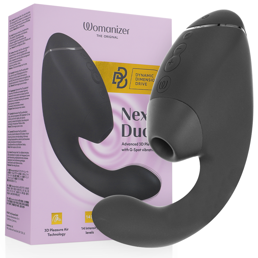 WOMANIZER - DUO NEXT ESTIMULADOR DUPLO DE CLITOR E PONTO G PRETO
