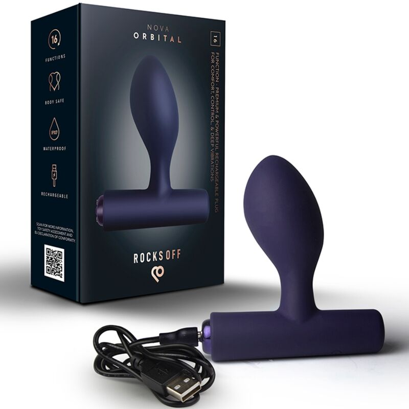 ROCKS-OFF - NOVA ORBITAL RECHARGEABLE PREMIUM  POWERFUL ANAL PLUG 16 FUNCTION BLUE